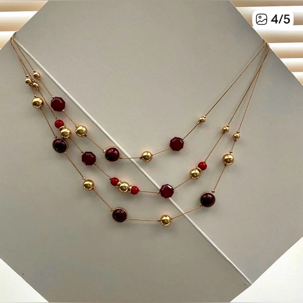 NWT NY&Co. Elegant Gold and Red Beaded Necklace.